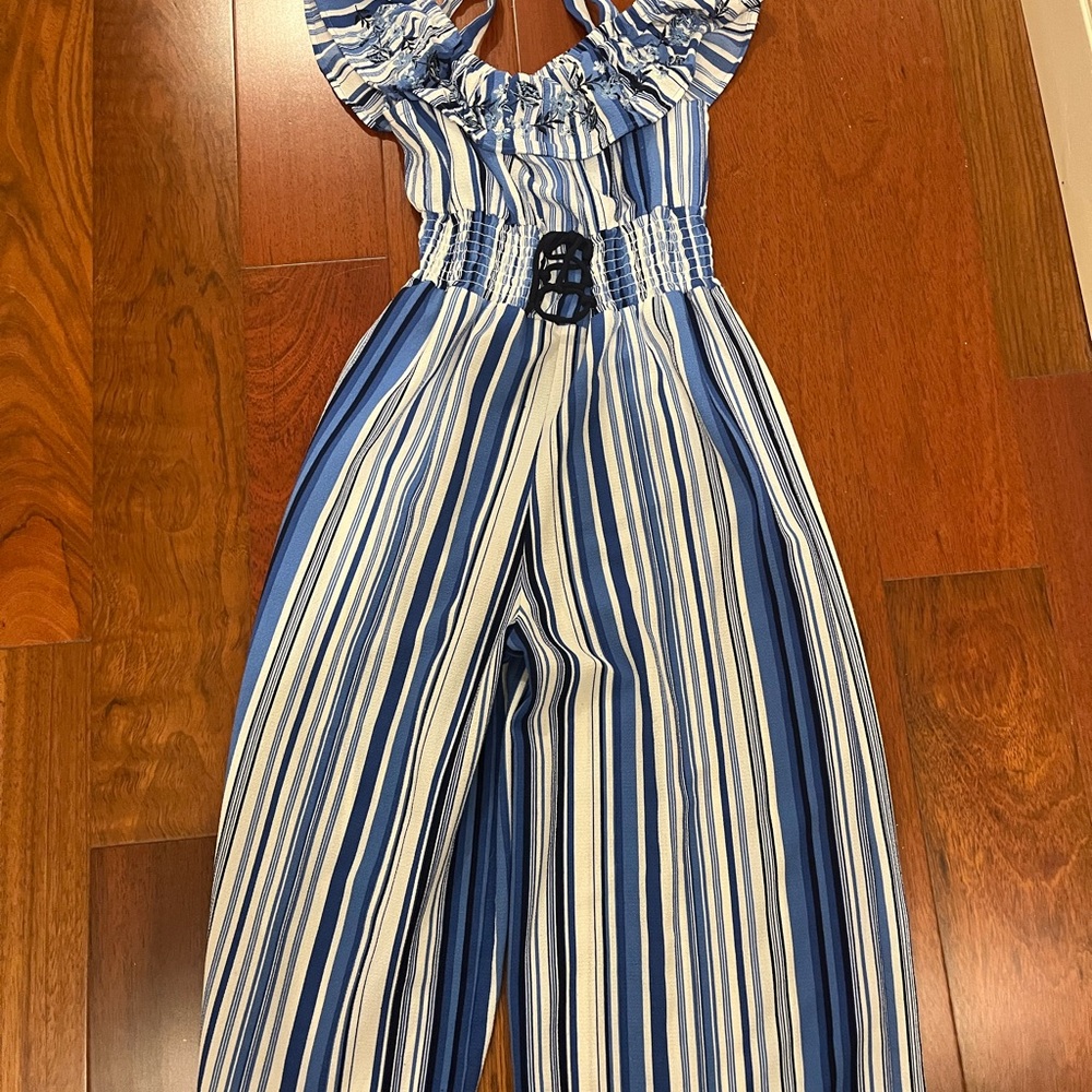 Blue and White Striped Jumpsuit
